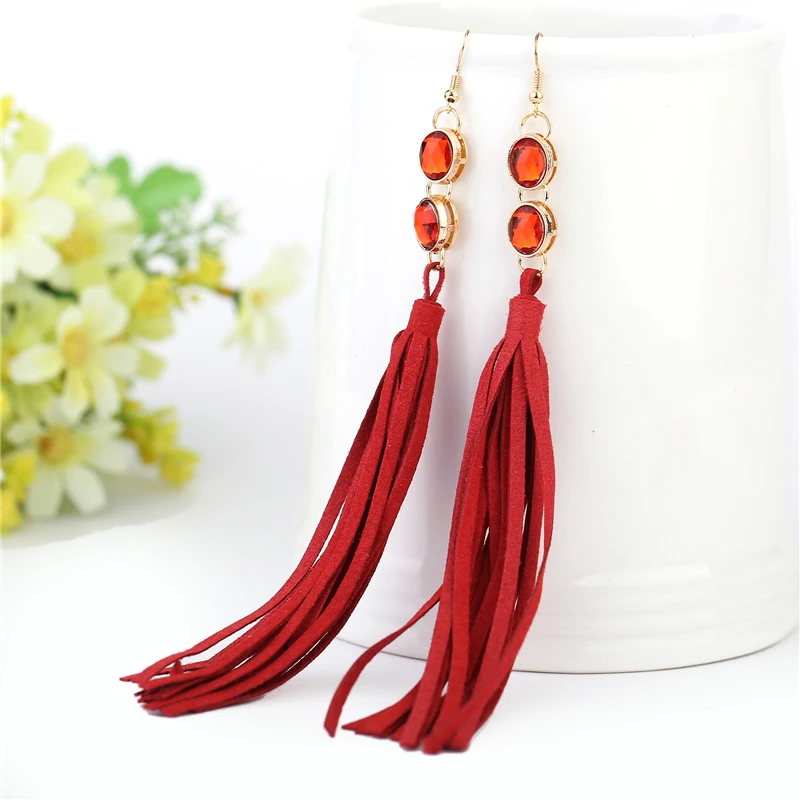 South Korea Cloth With Soft Nap Beaded Vintage Tassel Drop Earrings