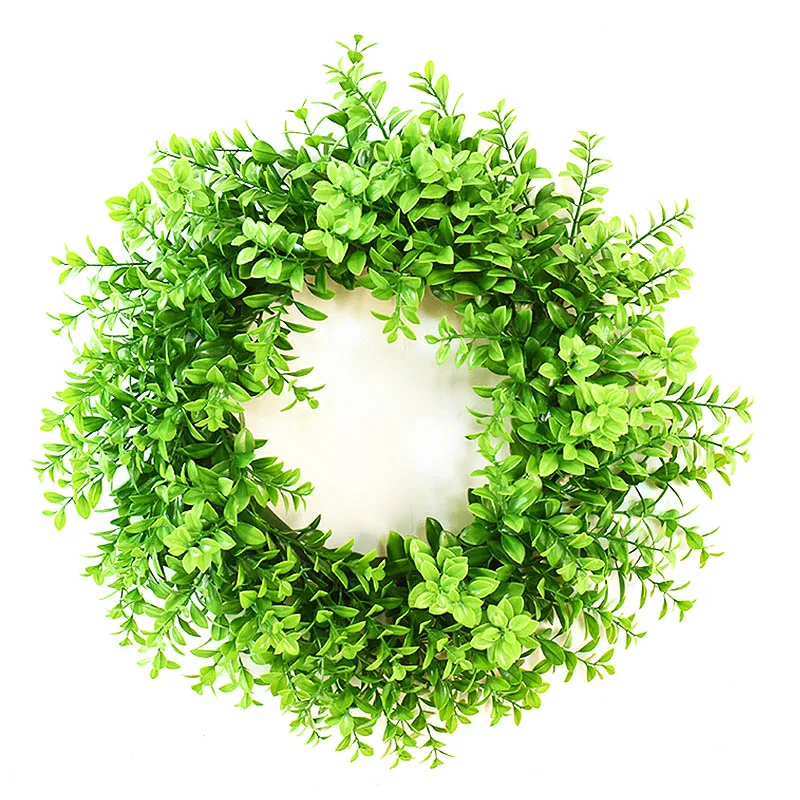 

50cm Round Silk Green Leaf Fake Plastic Iron Rattan Christmas Wreath Decor for Home Wedding DIY Garland Gifts Artificial Flowers