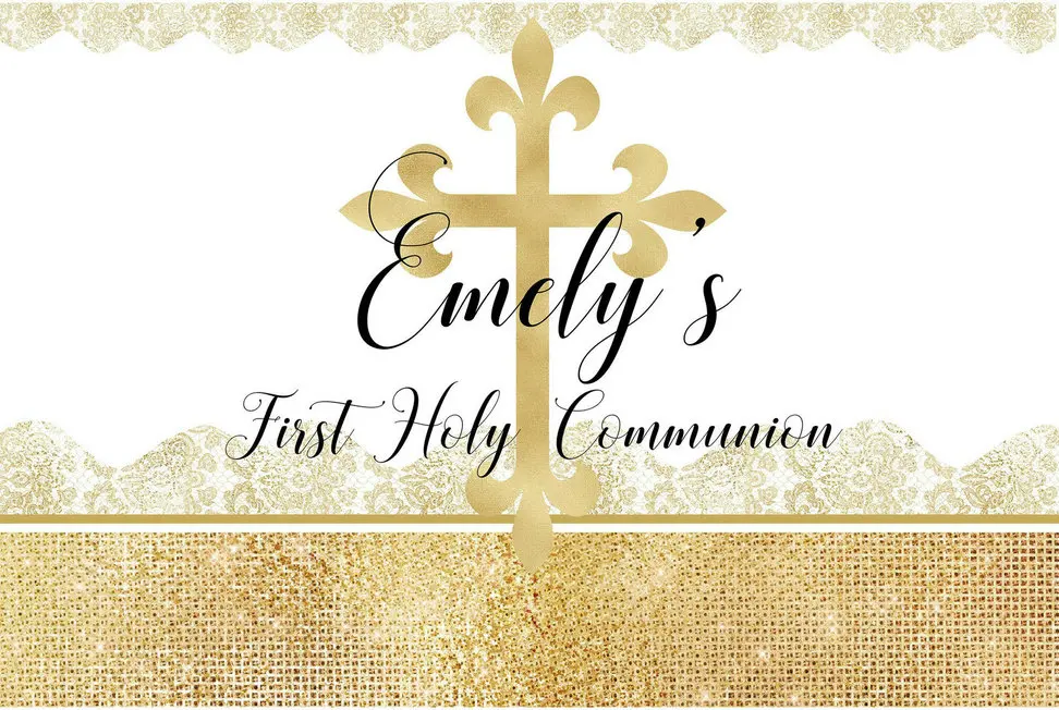 

custom Gold Cross Embrace First Holy Communion background High quality Computer print party photo backdrop