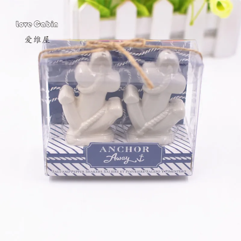 Us 26 88 40 Off Beach Theme Wedding Gifts For Guest Anchors Away Ceramic Salt And Pepper Shaker Wedding Favour 10box 20pcs In Party Favors From