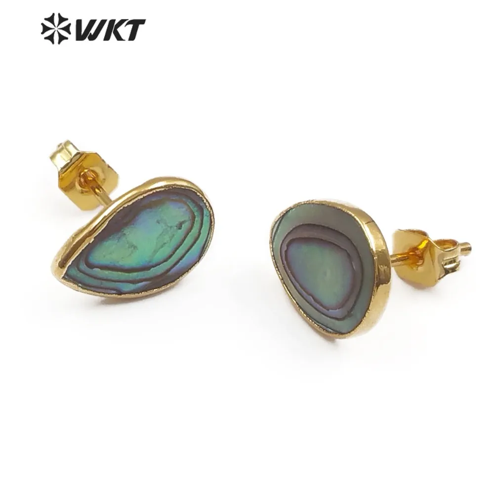 Forma de Gota Brinco de Concha do Mar Brinco de Jóias Elegantes do Parafuso Brinco de Ouro Lágrima Abalone Natural Shell Mulheres Prisioneiro Emoldurado Wt-e486