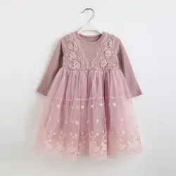 2018 Новое кружевное платье для девочек на весну и осень, детская одежда с длинными рукавами, детские платья принцессы