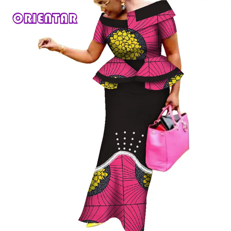 Элегантное женское платье в африканском стиле, модное платье с коротким рукавом и высокой талией, длинное платье макси с принтом в африканском стиле, хлопковое женское платье WY4531