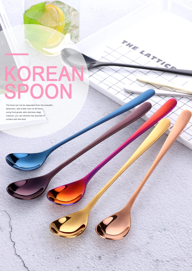 12pcs/lot Stainless Steel Coffee& Tea Spoon With Long Handle Kitchen Colourful Coffee Mixing spoons Ice Cream Dessert Spoons