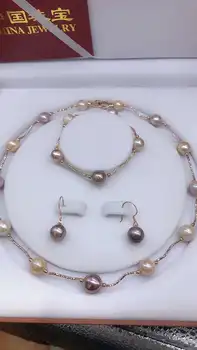 

Natural Baroque Pearl, Pure Silver Earrings, Bracelet, Anti-allergic, Beads 10 Mm Necklace Mother Jewelry Gift Box