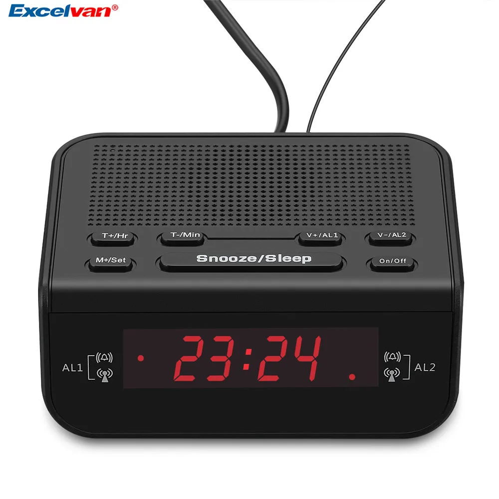 Excelvan светодиодный Будильник fm-радио с двойным будильником функция повтора сна компактный цифровой Красный светодиодный часы с дисплеем