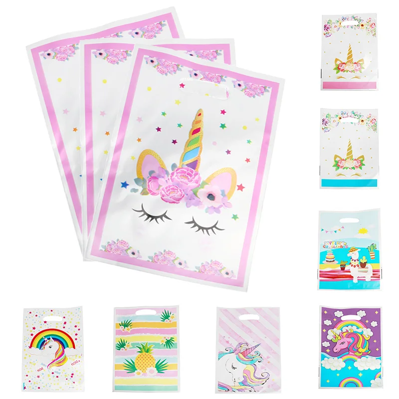

10/20pcs 17x25cm Unicorn Party Gift Bag Plastic Candy Plastic Cello Bags for Kids Birthday Unicorn Party Favor Packing Supplies