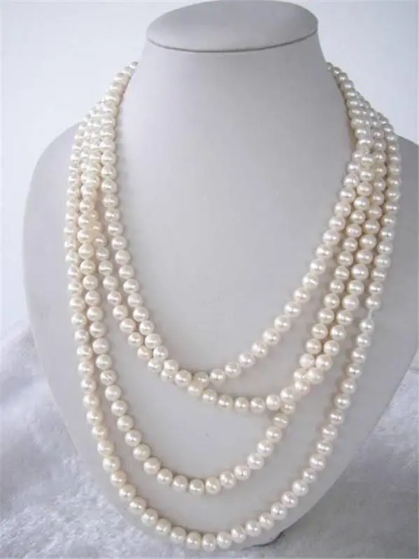 

DD Wholesale FREE SHIPPING Beautiful jewelry Stunning 7-8mm White FW Pearls Necklace 65" FR137