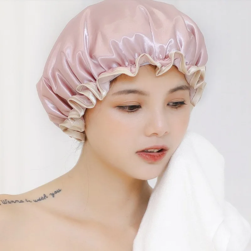 Водонепроницаемый кружева душ Кепки Эластичная лента шляпа волос Ванна Душ шапочка для душа для Для женщин двухслойная шапочка для душа