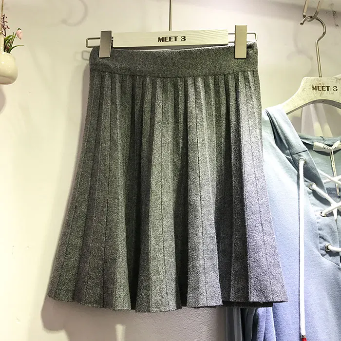 High Waist Knitting Skirt 2017 New Autumn All-match Half Mini Skirt Woman Slim Solid Colour Fashion Cotton Pleated Skirt GL1013 (8)