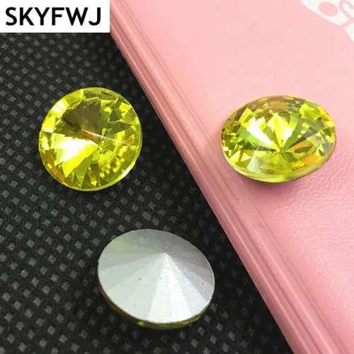 

Citrine Color 6,8,10,12,14,16,18mm RIVOLI CRYSTAL POINTED BACK Rhinestones Round Glass Stone for Dress Making