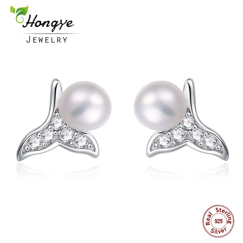 

Hongye Pearl Jewelry Natural Freshwater Pearl Earrings Earrings for Women 100% 925 Sterling Silver New Trendy Stud Earrings