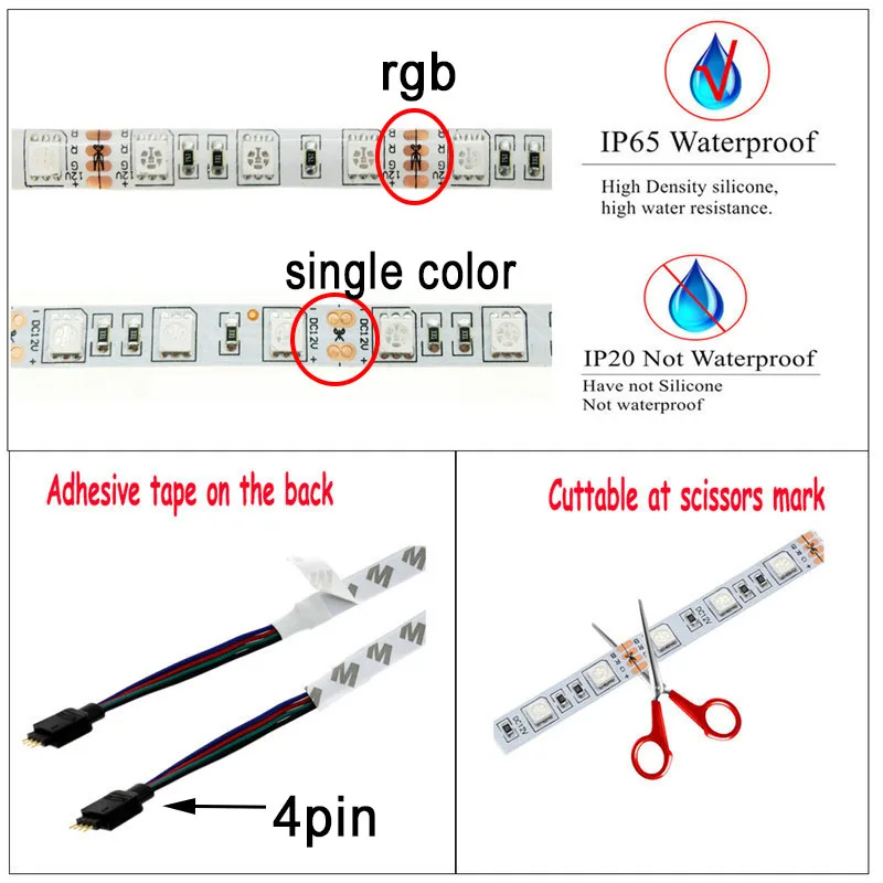 BOLE-DENGYE-5050-RGB-LED-Strip-Waterproof-Diode-Tape-WIFI-LED-Music-44Key-IR-Remote-Bluetooth