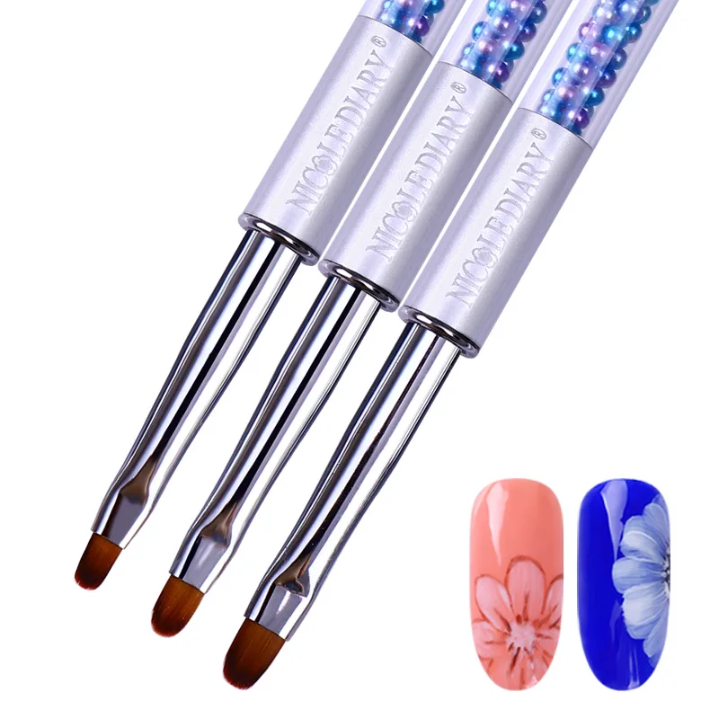 

NICOLE DIARY 3 Pcs Gradient Painting Brush Drawing Pen for UV Gel Rhinestone Pearl Handle Manicure Nail Art Tool