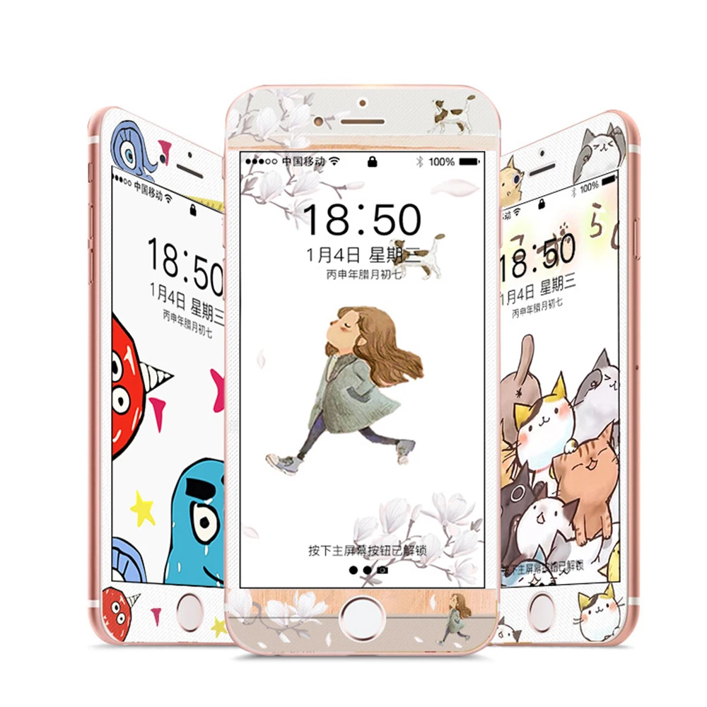 Kopen 0.2mm 9 H Gehard Glas Screen Protector Voor iPhone 7 Plus 6 6 s Plus 8 Plus Anti Scratch Cartoon Kat Leuke 2.5D Glas Film JL10