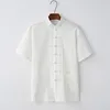 Summer Cotton Linen Kung Fu Shirt Blouse Mens Short Sleeve  Traditional Chinese Tang Suit Top Male Tai Chi Uniform 5