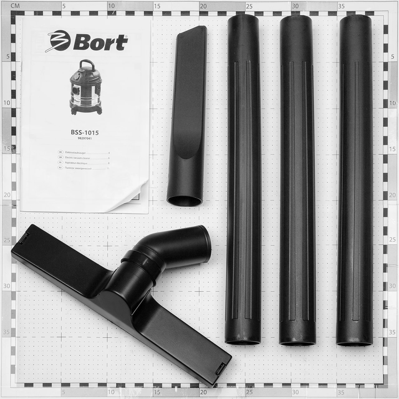 Пылесос универсальный Bort BSS-1015 (вместимость пылесборника 15л., для сухой и влажной уборки, сила всасывания 285Bт, возможность подключения электроинструмента, функция выдува и сбора жидкости )