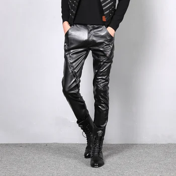 

NonMainstream Metrosexual Nightclub PU Faux Leather Pants Mens Fashion Leggings Mens Casual Pants Hip Hop Joggers Elastic Autumn