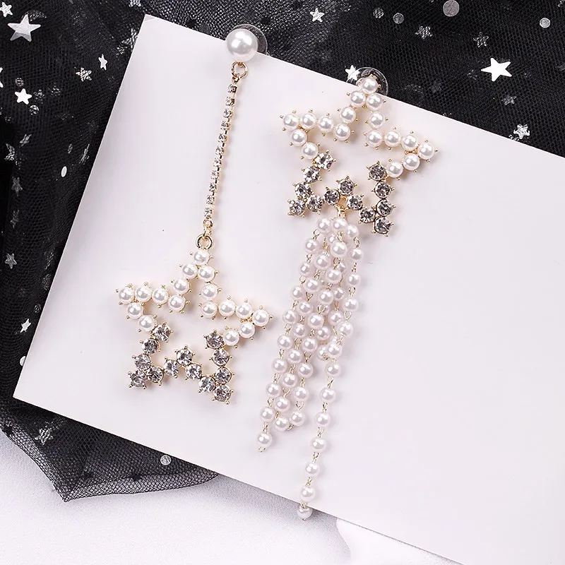 

Dominated New Asymmetric Pearl Pentagonal Fringed Earrings Personality Exaggerated Crystal Women Drop earrings Jewelry