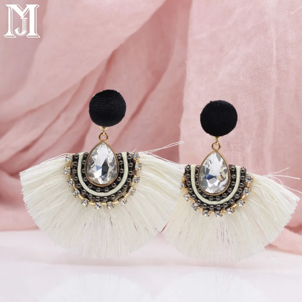 

JiaMu retro bohemian zara white drops of cubic zirconia pendant tassel earrings for wowen's travel party wedding jewelry earring