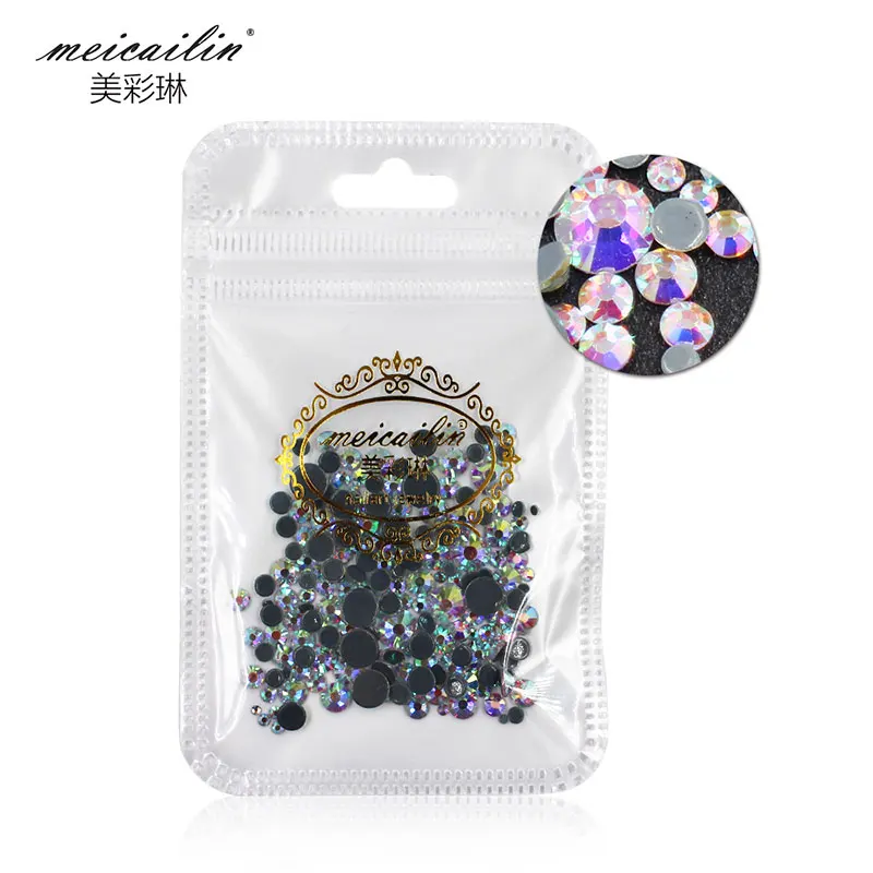 

Meicailin 400Pcs/bag AB Flatback Nail Rhinestones Mixed Size Nail Studs Crystal Manicure Nail Design Decorations Stone Nail Art