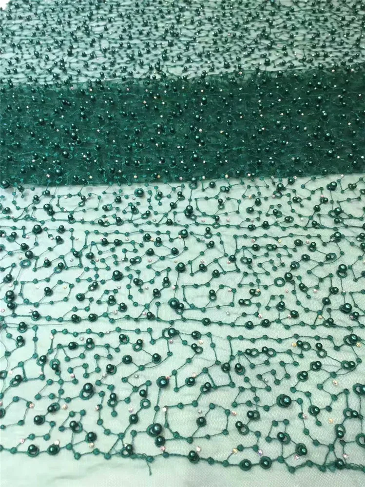 

hot Selling green color french lace fabric ,organze lace fabric beaded Nigerian French Fabric with beads and stones