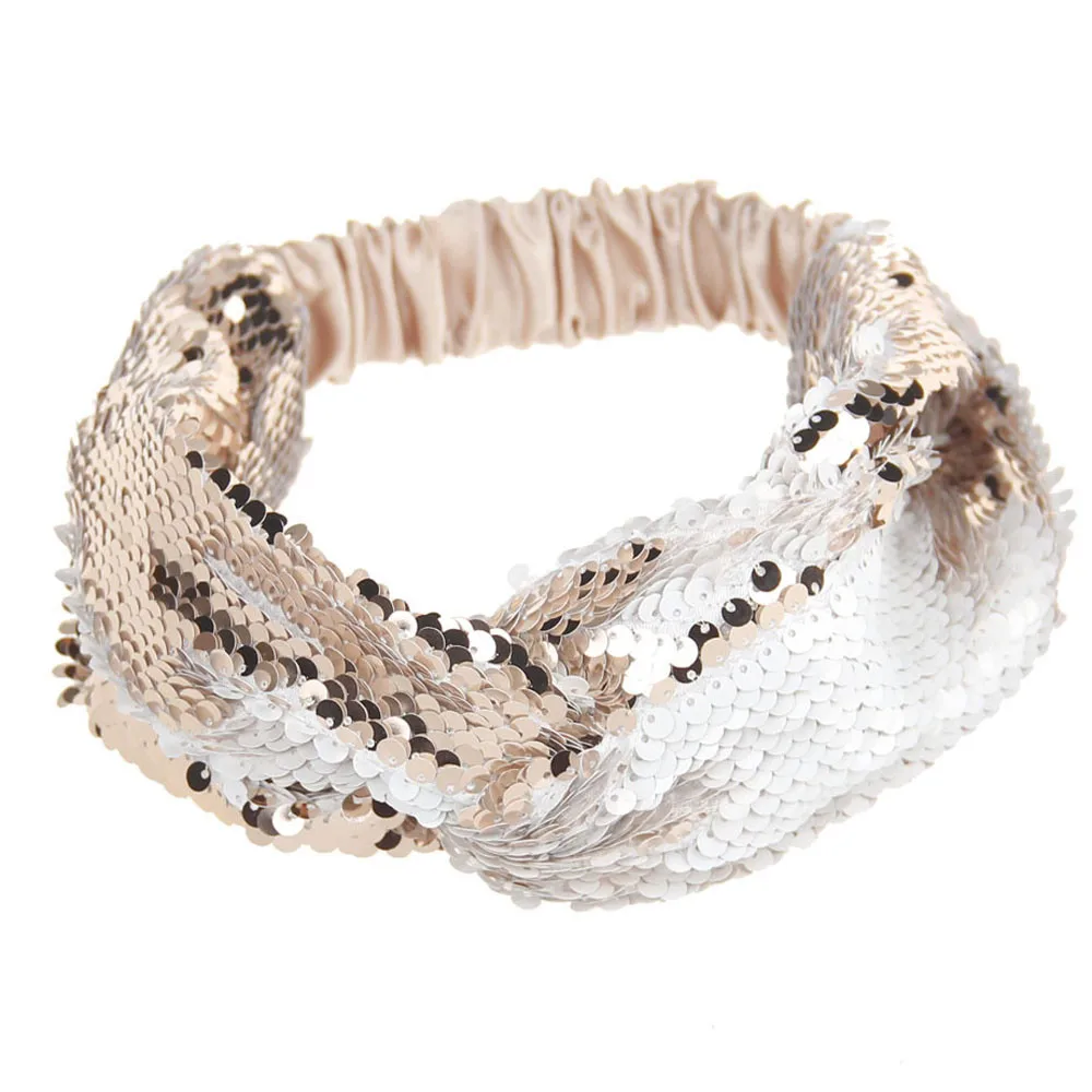 Women Rainbow Reversible Sequins Headband For Dance Party Lady Shiny