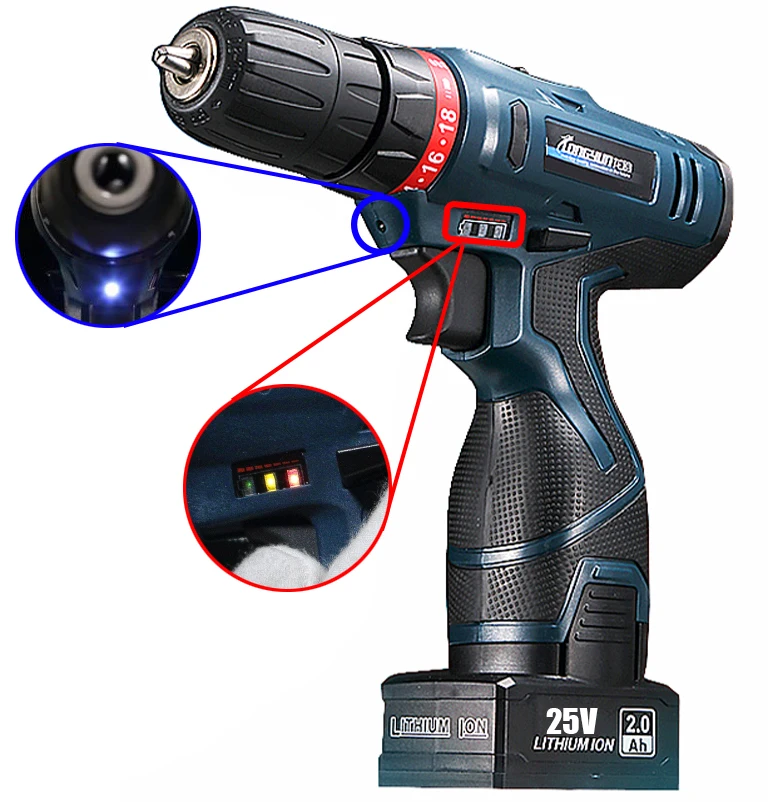 25V LOMVUM Double Speed Electric Screwdriver Rechargeable Lithium Battery Cordless Electric Drill Multi-function Power Tools (2)