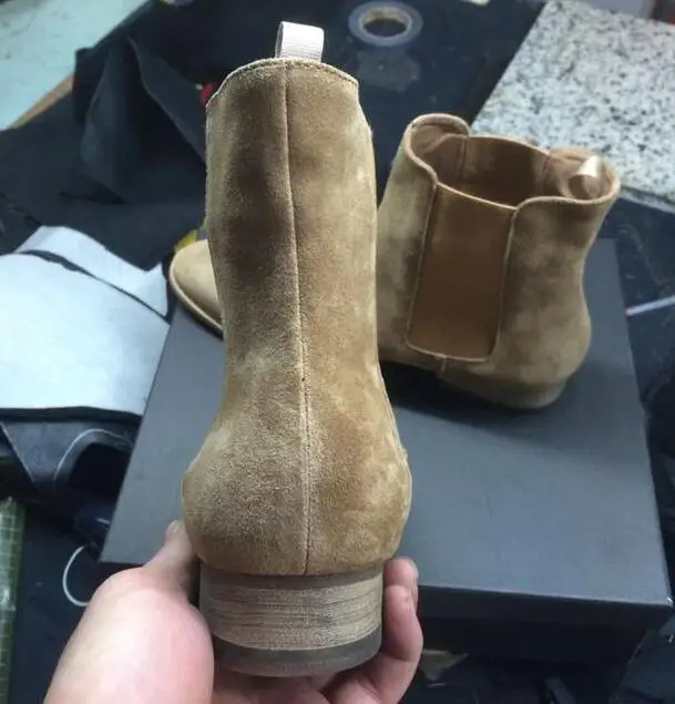 Autumn Winter Patchwork Cow Suede Men Chelsea Boots Slip On Shoes