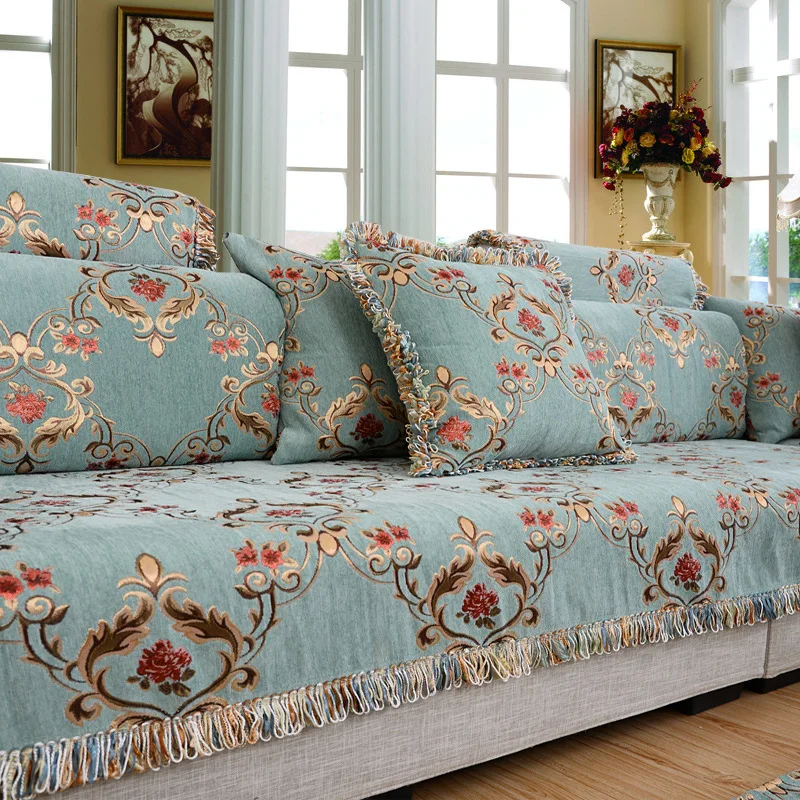 Customized European pastoral Blue sofa towel Sofa cushion