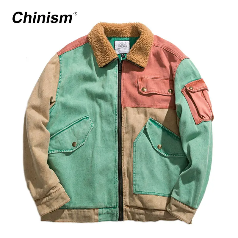 CHINISM Color Patchwork Oversize Winter Jackets Patch Pockets Overcoats