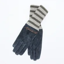 Кожаные перчатки зимние женские перчатки чистая овчина плюс бархатные теплые полосы модные ремонтные длинные женские перчатки