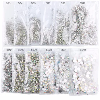 

Best Super Glitter Rhinestones Crystal AB SS3-SS40 1440pcs Nail Glass Nail Art Rhinestones Nail Decorations
