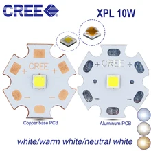 Emissor de luz xpl, 2 peças 10 w cree xpl v6 v2 xpl-l led emissor de luz branca 6500 k branco quente 3000k 3-3.6v com pcb 8mm 12mm 14mm 16mm 20mm