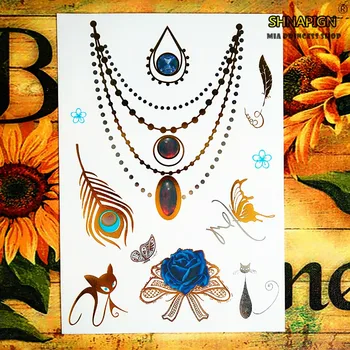 

SHNAPIGN 24 style Temporary Tattoo Body Art, kitten rose Golden Designs, Flash Tattoo Sticker Keep 3-5 days Waterproof 21*15cm
