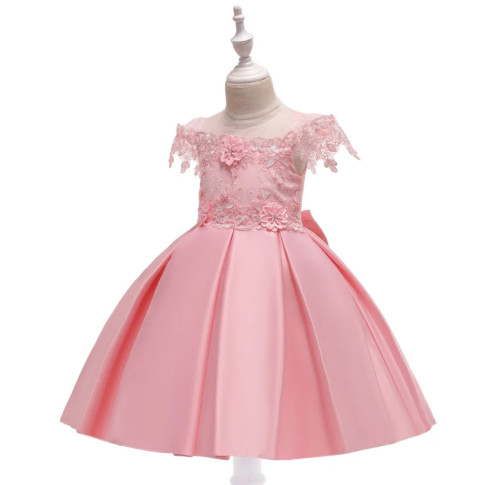 Новое платье с цветочным узором для девочек Детская кружевная цветоная аппликация сатиновый лиф Вечерние свадебные платья одежда принцессы на день рождения
