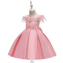 Новое платье с цветочным узором для девочек Детская кружевная цветоная аппликация сатиновый лиф Вечерние свадебные платья одежда принцессы на день рождения