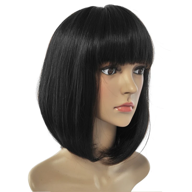 Deyngs Short Straight Pixie Cut Bob Synthetic Wigs for African American Women Natural Black Brown Wigs with Bangs Heat Friendly (6)