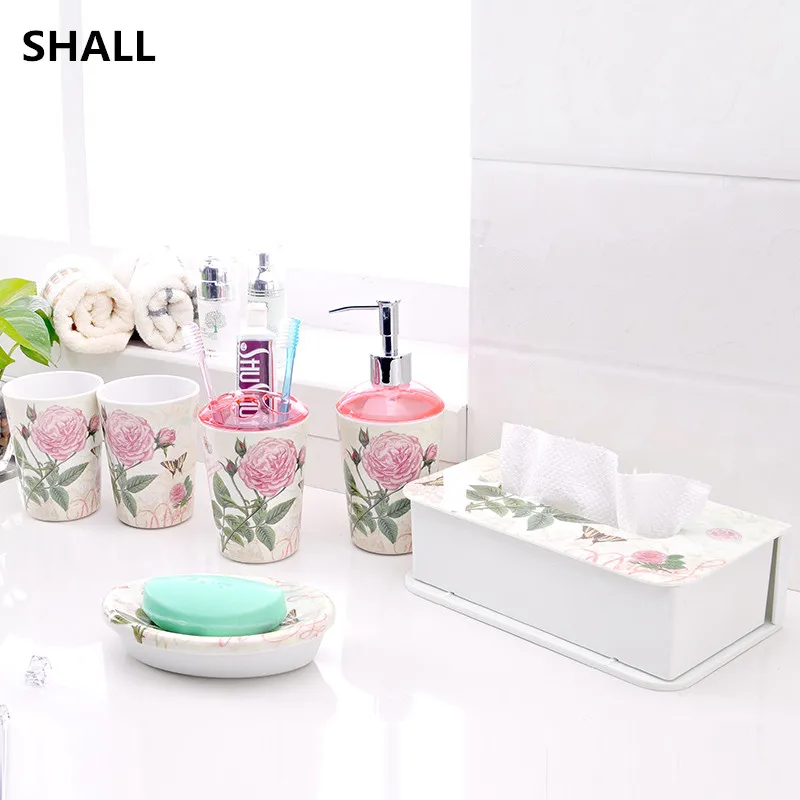 SHALL High Quality 5Pcs/set European Melamine Bathroom Set Accessories