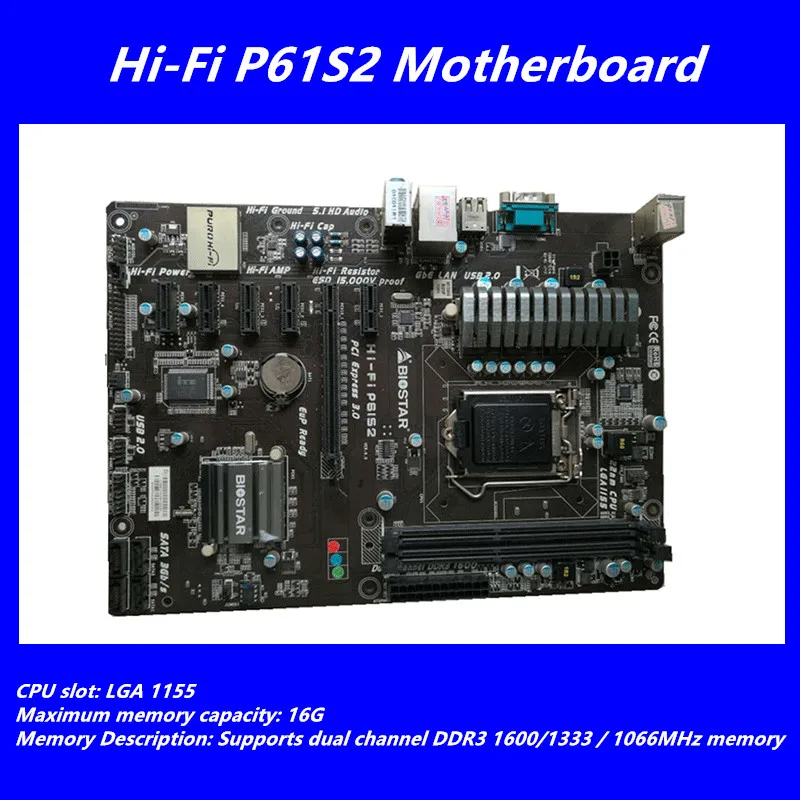 

Used original for Biostar Hi-Fi P61S2 LGA 1155 DDR3 6 PCI E -E H61 Mining Motherboard (replacement for ASRock H61 BTC PRO)