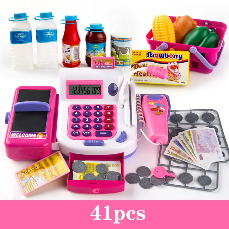 

41PCS Children's Simulation Supermarket Cash Register Ice Cream Checkout Girl Play House Toy Interactive Gift For Children Toys