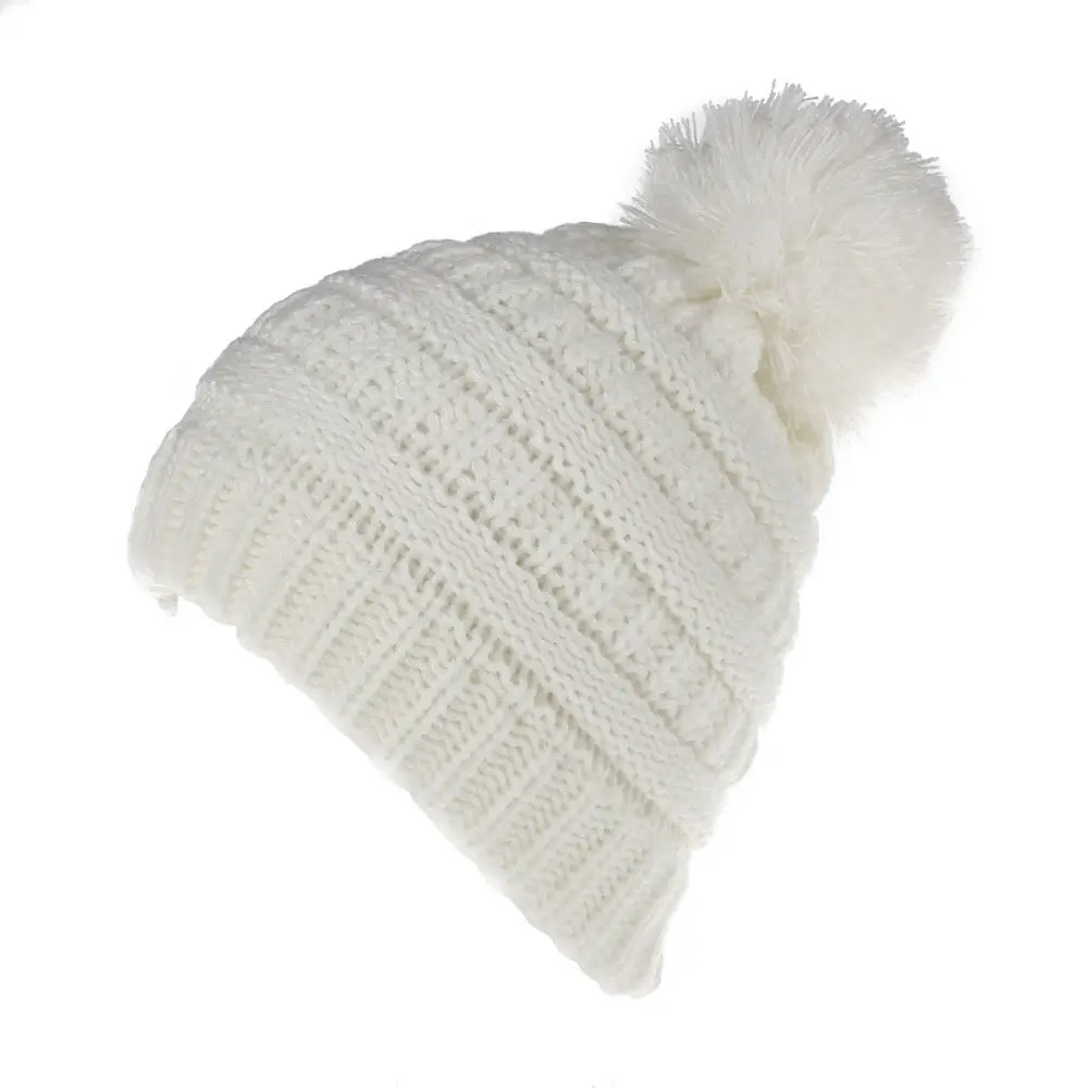 Детская зимняя шапка с помпоном, теплые вязаные шапочки, шапочки, шикарные шляпы для девочек и мальчиков, вязаная Лыжная шапочка, Детские мешковатые шапки H097S - Цвет: White