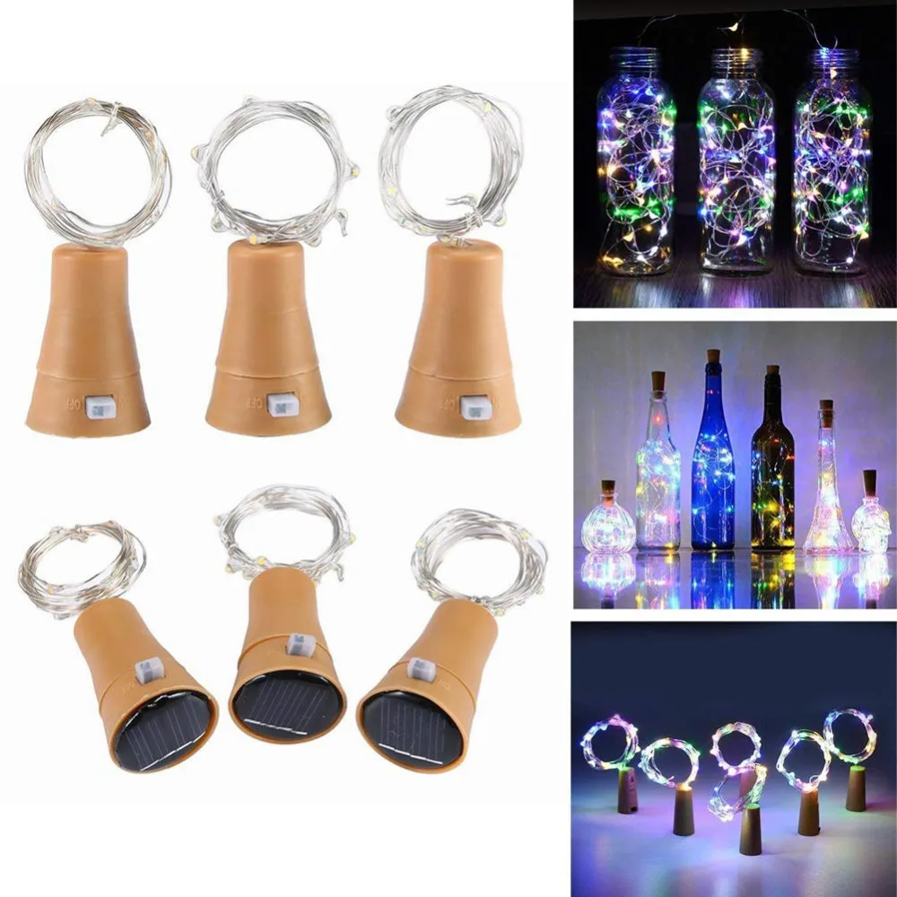 Solar Wine Bottle Lights, 6 Pack 20 LED Waterproof Copper Cork Shaped Lights Firefly String Lights for DIY Home Decor solar powered fairy lights