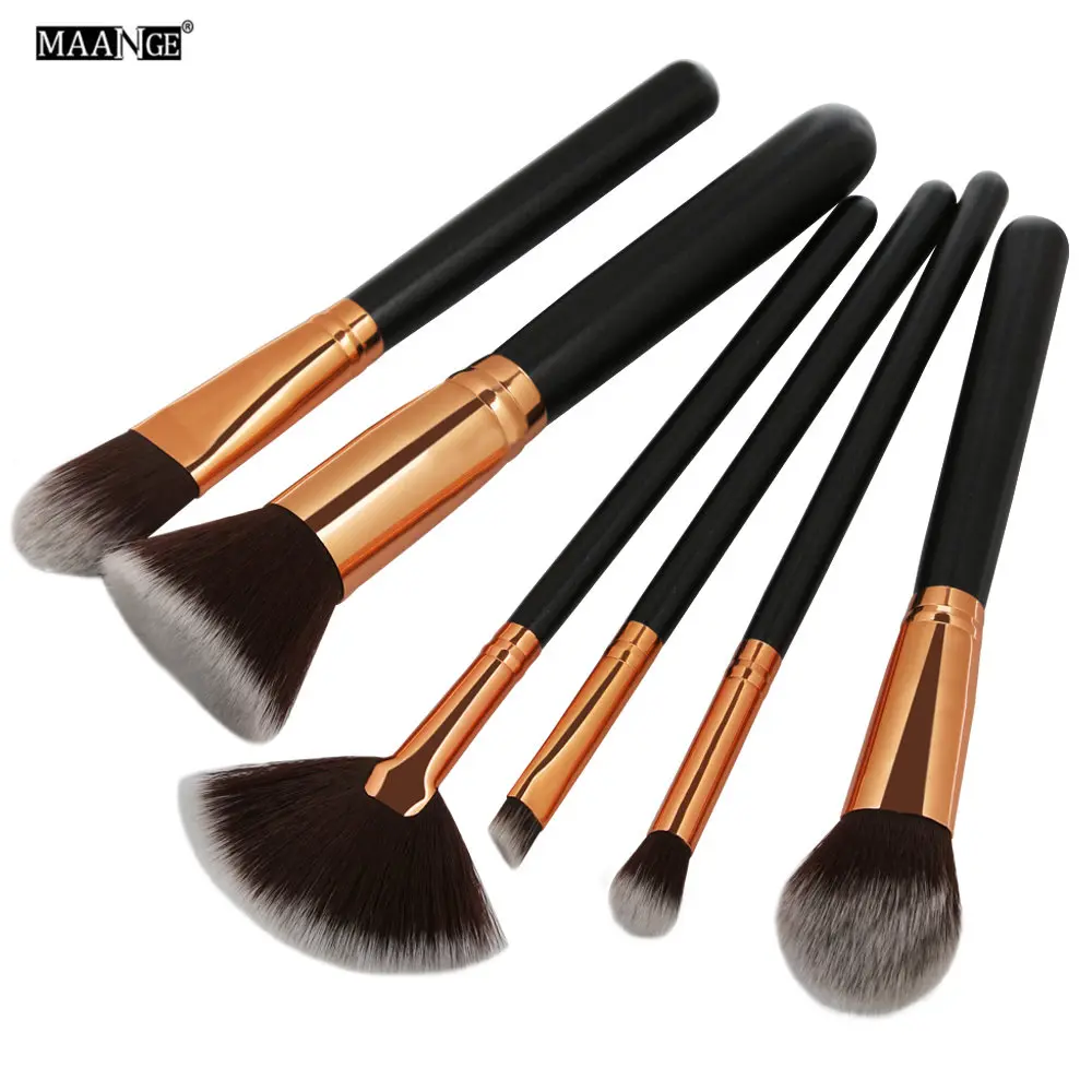 MAANGE 6Pcs Makeup Brush Set Angled Round Foundation Powder Eye Shadow