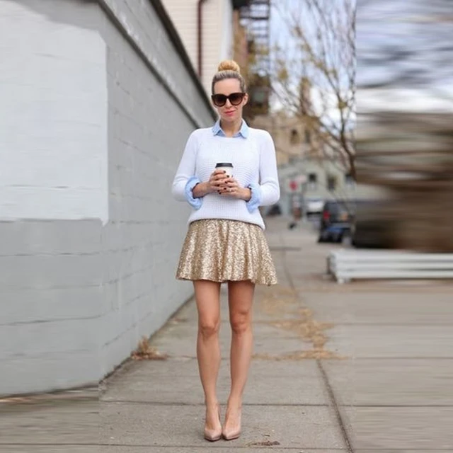 Fashion Street Style Gold Sequin Skirt Personalized A Line Above Knee