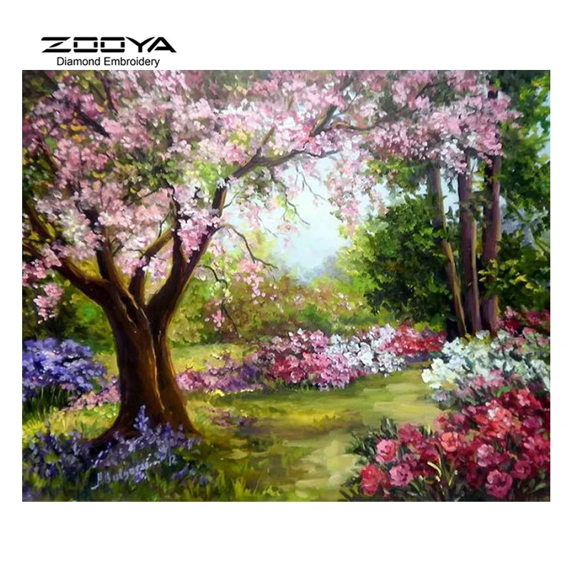 ZOOYA Алмазная вышивка 5D DIY картина сад вишня дерево Картина Вышивка крестом Стразы