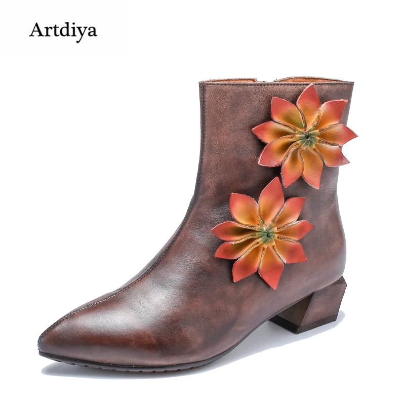 Artdiya Original Retro Folk Style Genuine Leather Women Boots 2018 Autumn and Winter New Ankle Boots Flowers Handmade T58505-10 цена Artdiya Original Retro Folk Style Genuine Leather Women Boots 2018 Autumn and Winter New Ankle Boots Flowers Handmade T58505-10 цены онлайн