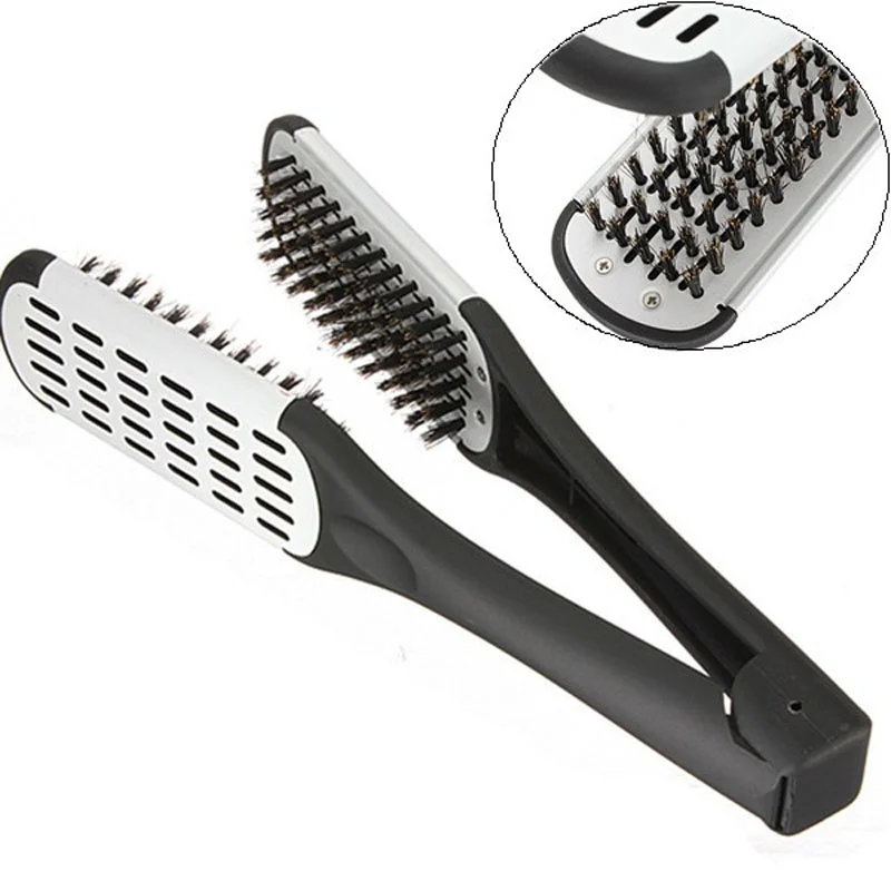 

Pro Hairdressing Straightener Ceramic Hair Straightening Double Brushes V Shape Comb Clamp Not Hurt Styling Tools Hot Sale