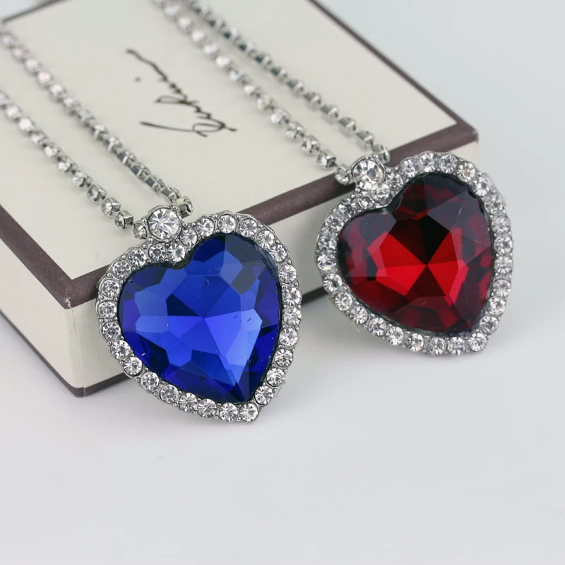 

Love Gift Movie TITANIC Heart Of the Sea Necklace Pendant Red Blue Glamour Crystal For Women Valentine's Day Gifts