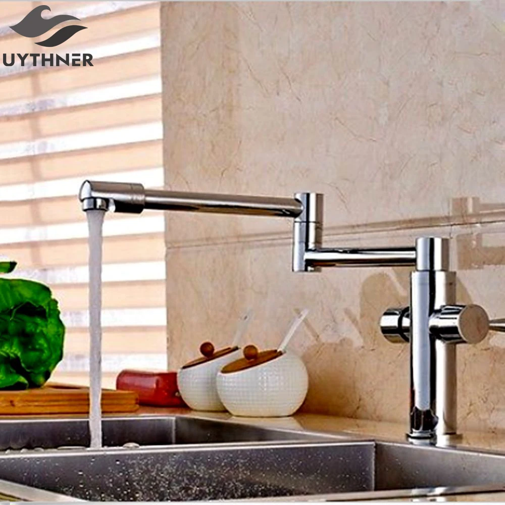 Uythner Deck Mounted Long Spout Extending Kitchen Faucets Chrome Uythner Deck Mounted Long Spout